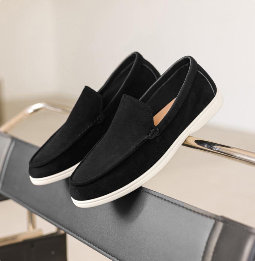 

2025Classic Suede Leather Loafers Men Casual Shoe Luxury Mens Breathable Slip Driving Shoes Casual Dress Shoe Moccasins Footwear 45 чёрный