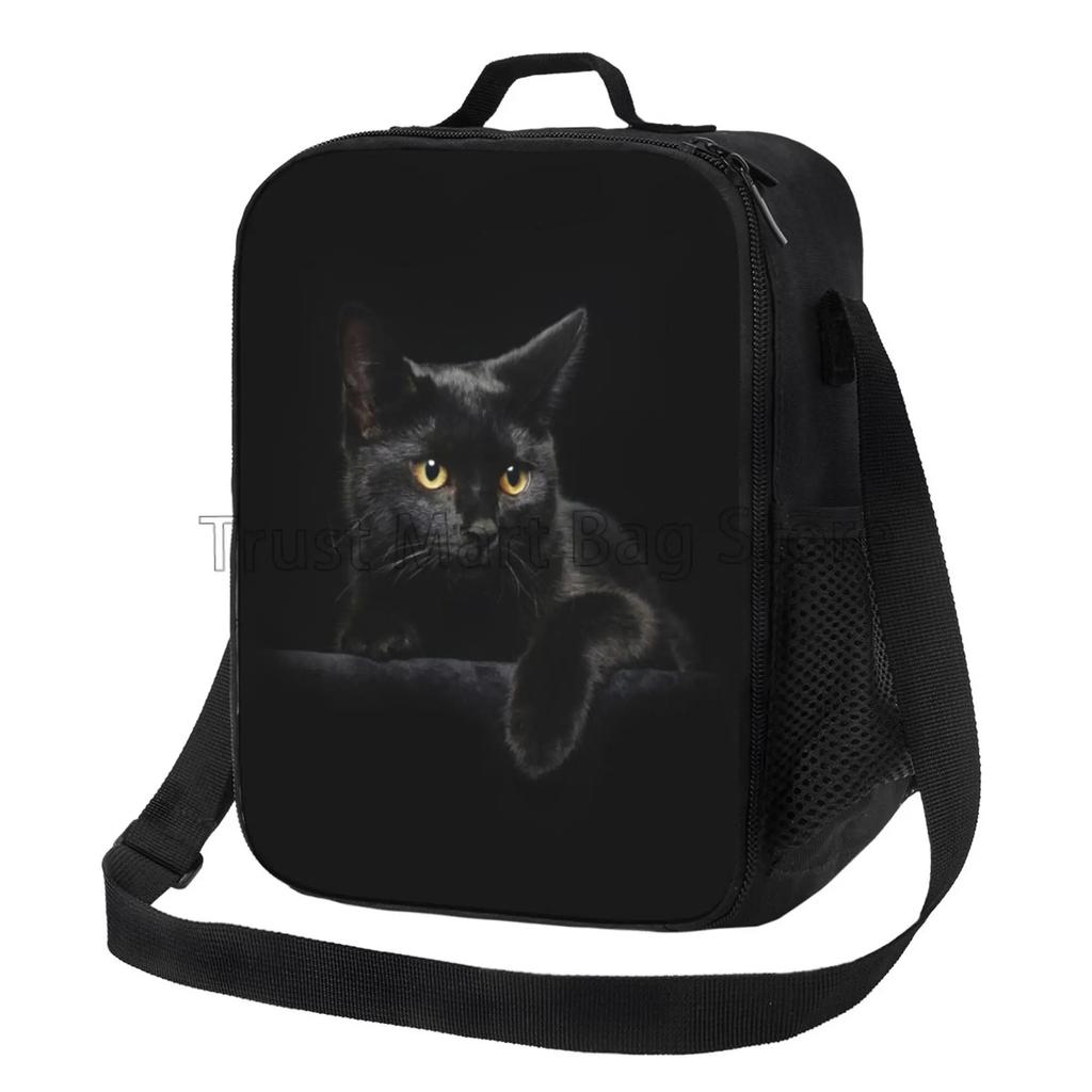 Portrait Cat with Butterflies Insulated Lunch Bag for School Work Picnic Beach Reusable Thermal Cooler Tote with Shoulder Strap