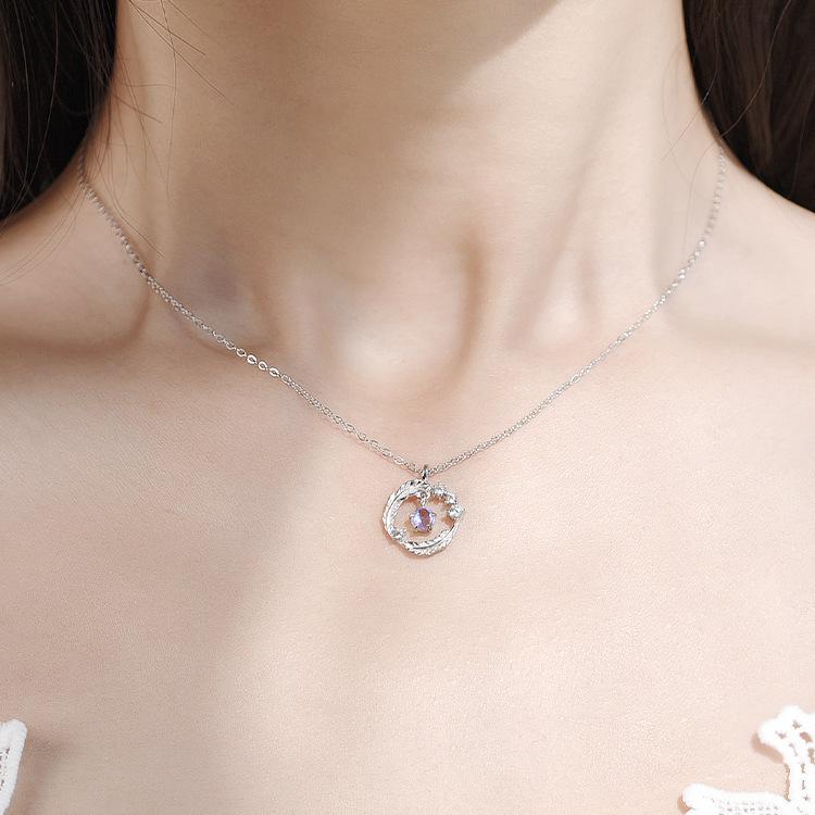 Moonstone Feather Pendant Necklace - Stylish Short Clavicle Chain for Women