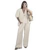 Spring/Summer Sweet Solid Color Set Pure Cotton V-neck Top Bubble Short Sleeve Pants 2-piece Set