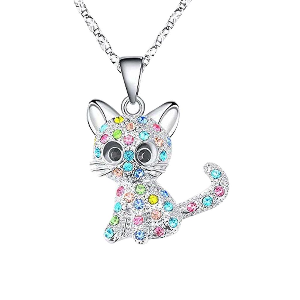 Women Fashion Pet Pendant Alloy Color Matching Color Matching Cat Necklace Jewelry