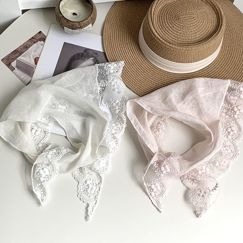 Lace triangle scarf scarf women's new models with casual daily thin versatile bag head scarf silk scarf headband