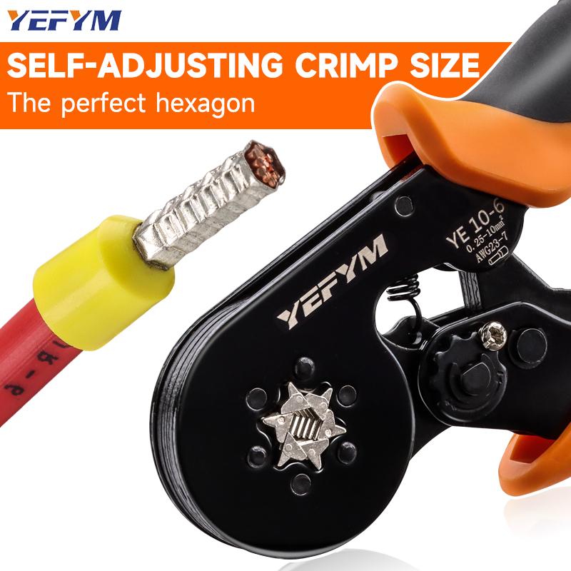 Hylseklemverktøy Selvjusterende sekskantet ledningskrimpetang for AWG23-7(0.25-10mm²) Skralle Ledningskrimpeverktøy YE 10-6