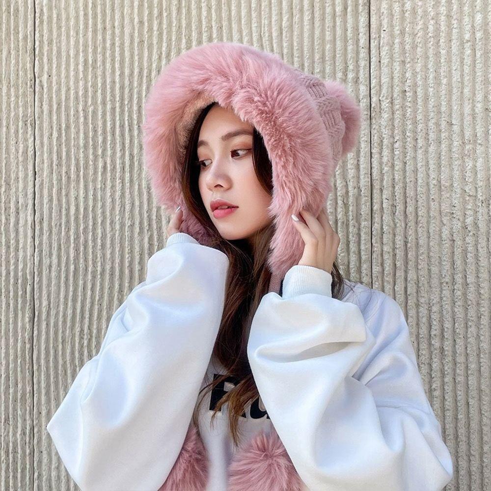 Thickened Beanies Cap Coldproof Ear Protection Hat Fashion Knitted Plush Hat  for Women Girls