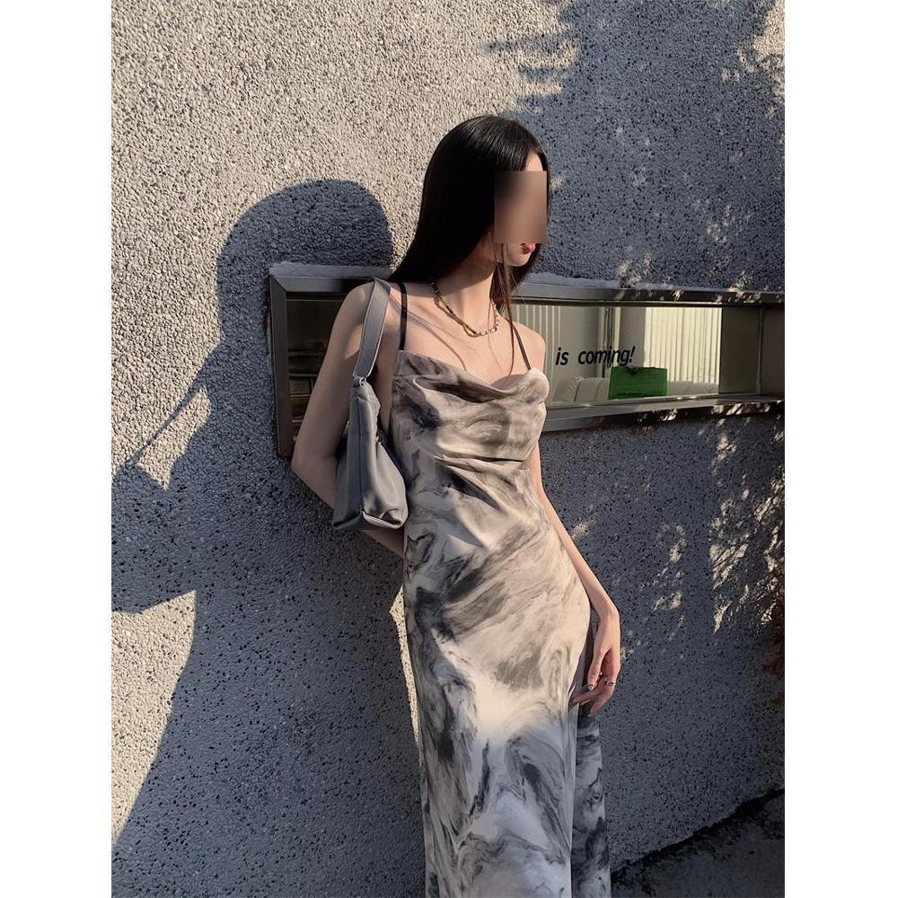Women's summer ink painting backless camisole dress chic and beautiful hip-hugging long skirt