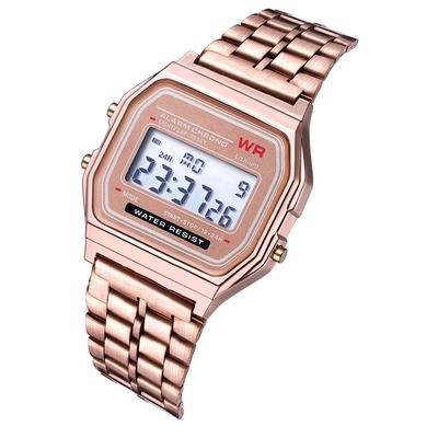 Kwadratowa Tarcza Elektroniczny Zegarek Damski Męski Wyświetlacz Cyfrowy Zegarek na Rękę Różowe Złoto Srebrny Luksus Damskie Zegarki na Rękę Relojes Para Mujer