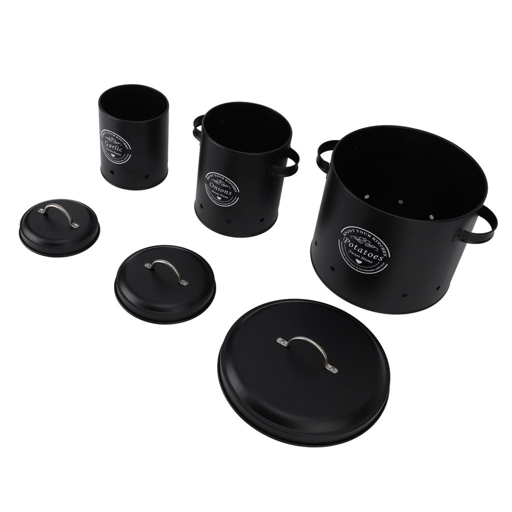 3PCS Kartoffel Zwiebel Lagerung Bin Carbon Stahl Bauernhaus Kartoffeln Halter Küche Lagerung Kanister Gläser