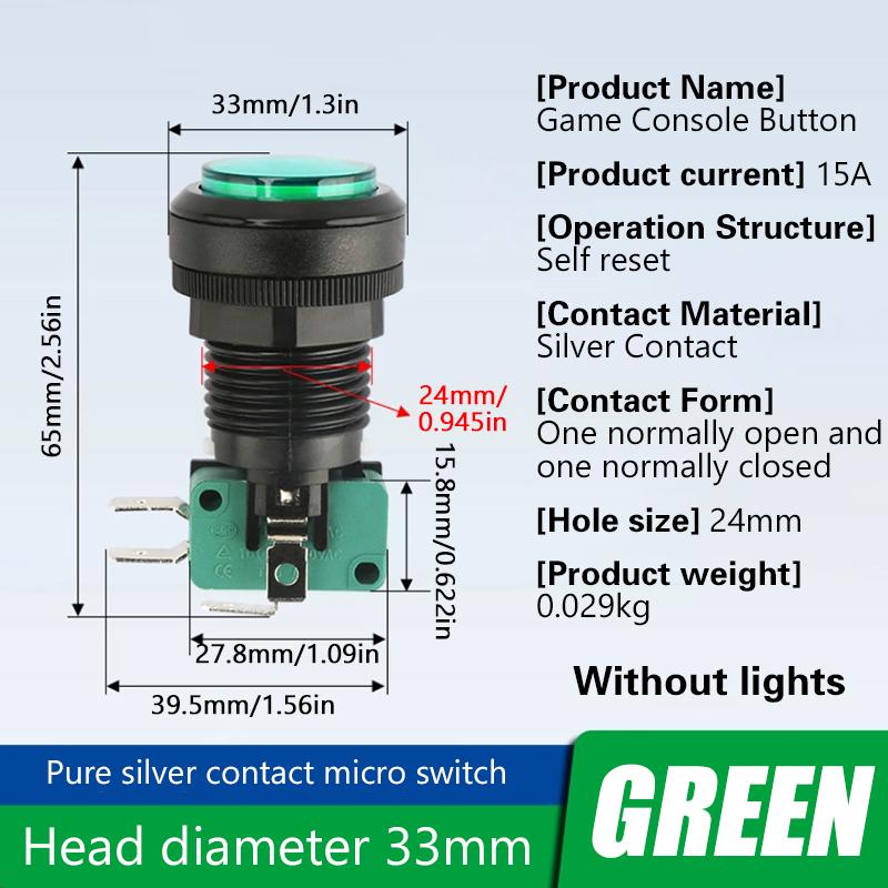 

Color Arcade Button Switch 33/45/60Mm Dome Button Car Wash Machine Claw Machine Button Self Resetting Game Machine Button Switch 33mm зелений