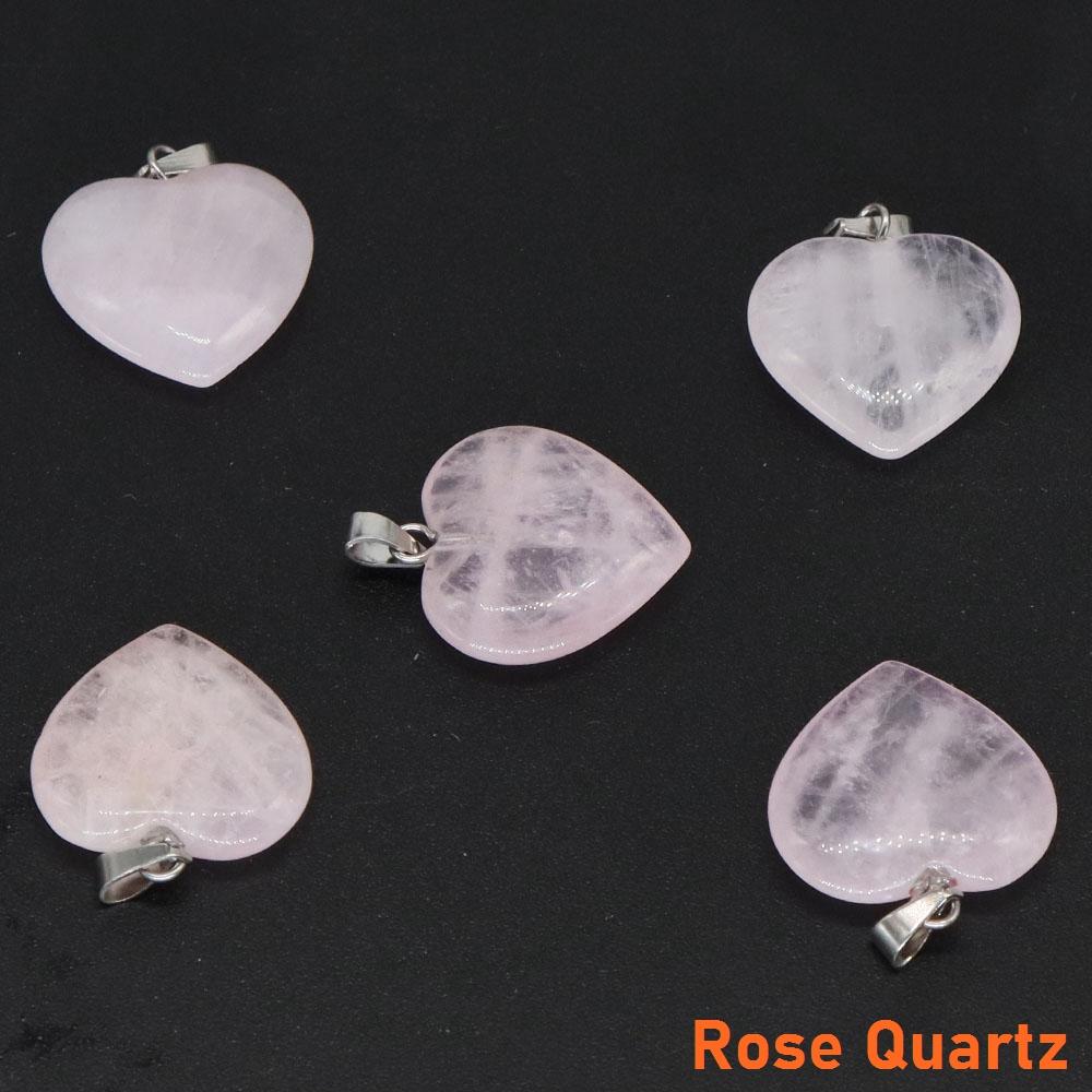 10PC/Set Love Heart Shaped Pendant Natural Stone Rose Quartz Crystal Turquoise Tiger Eye Aventurine Jewelry Making Necklace 20mm