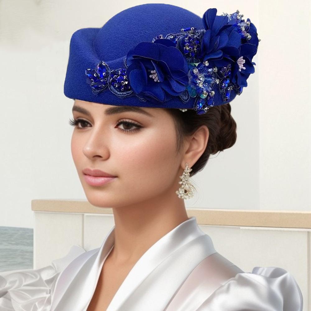Vintage Versatile Felt Headscarf Hat For Women, Flight Attendant Hat, Church Derby Headpiece, Floral Beret
