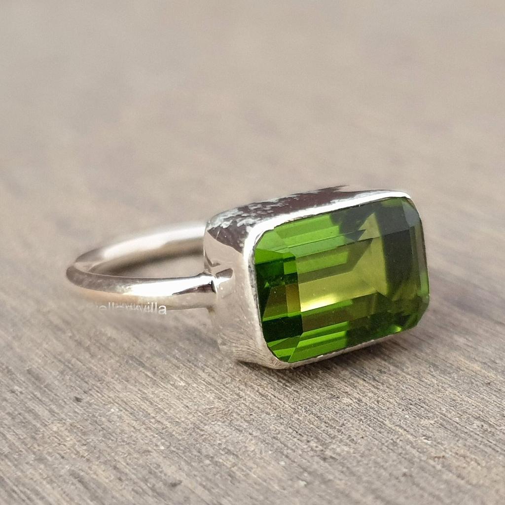 August Birthstone Green Peridot 925 Sterling Silver Ring Jewelry, Wedding Gift Peridot Ring