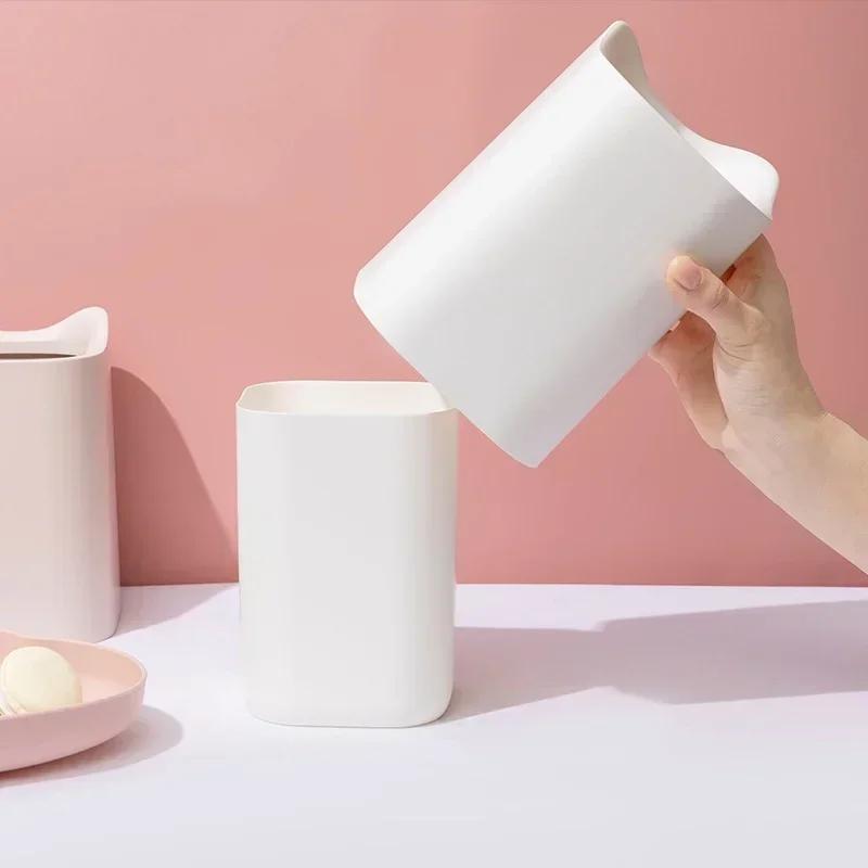 1 Pcs Small Solid Color PP Trash With Lid Mini Bucket Garbage Holder Waste Bin Office Storage Organizer Portable Box Desktop