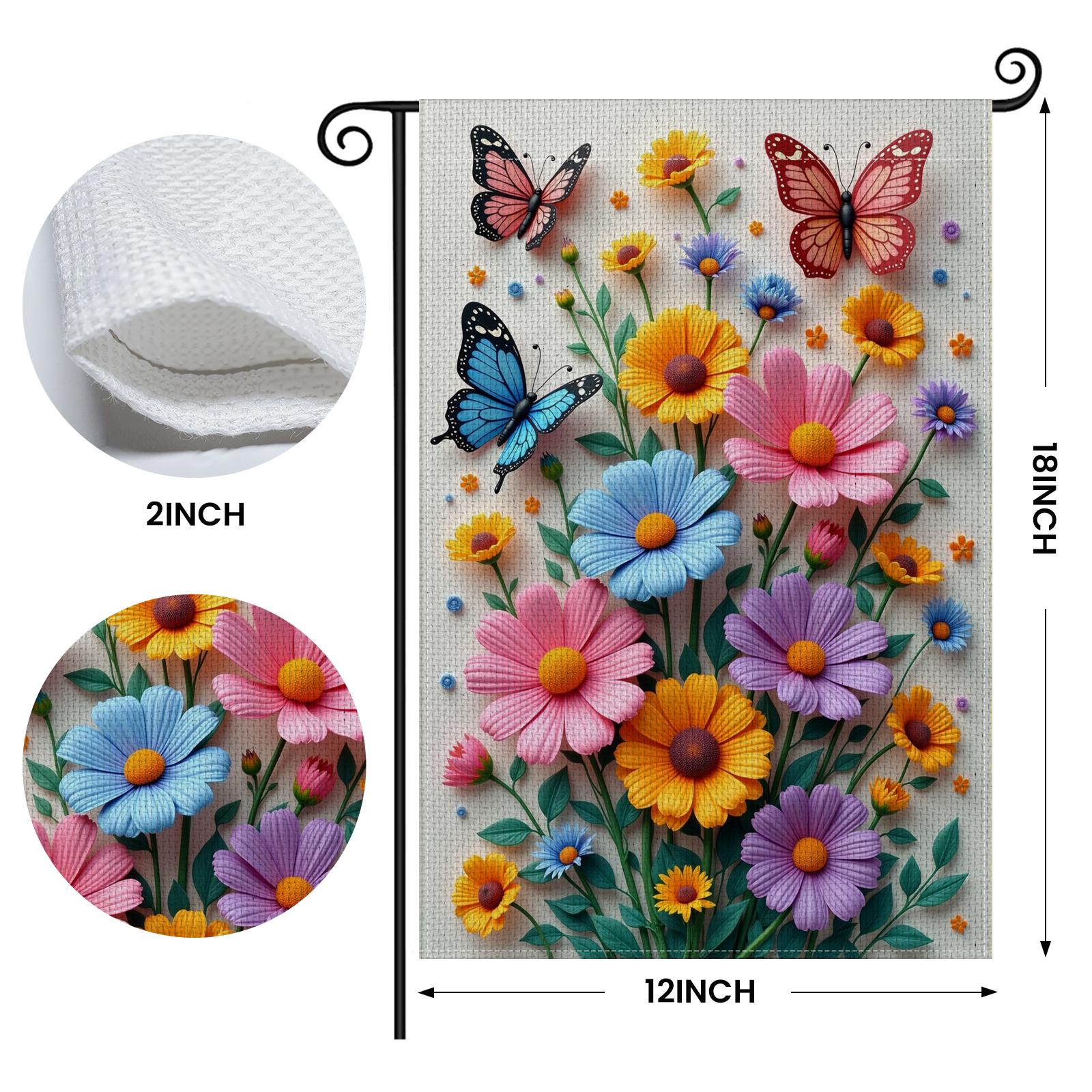 

Spring Garden Flag 12x18 Inch Double Sided Colorful Flowers Butterflies Burlap Yard Flags Summer Seasonal Outdoor Welcome Decor