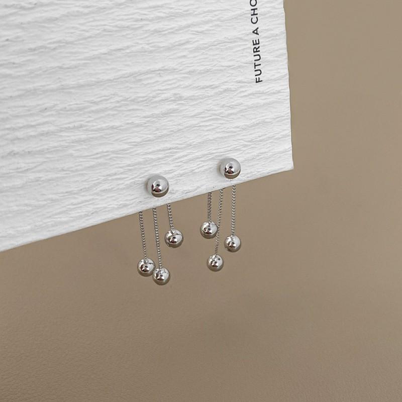 Korean Ins Blogger Fever Same 3 Gold Balls Pendant Earrings French Style Minimalist Jewelry Women