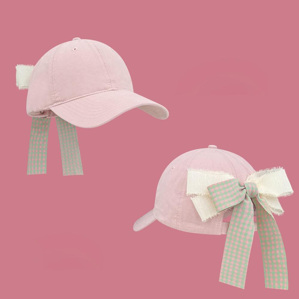 Cotton Material Sun Hat Bow Ribbon Design Striped Baseball Cap New Design Sports Hat розовый