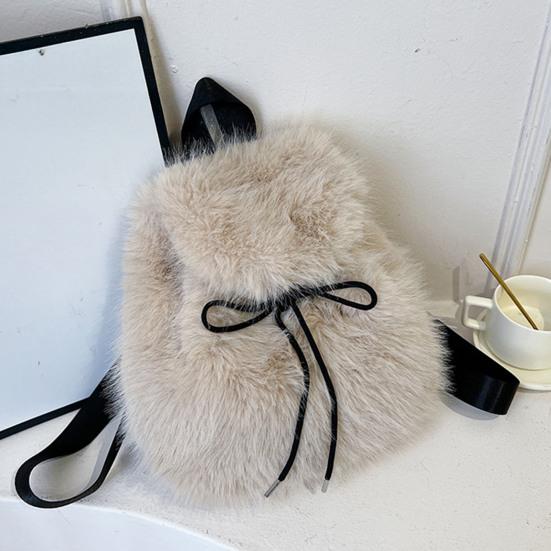 Fuzzy Backpack Faux Fur Fluffy Daypack Drawstring Closure Casual Furry Backpack