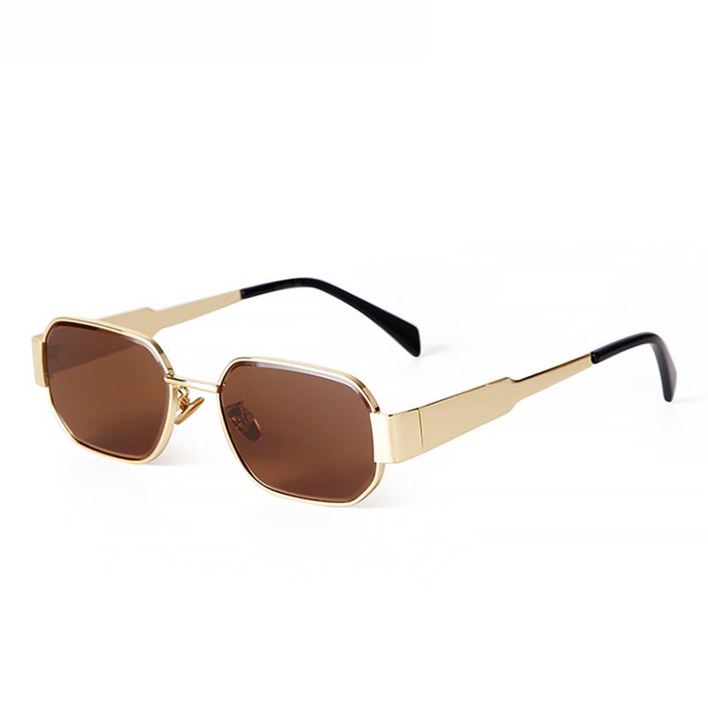 Retro Gold Metal Punk Square Sunglasses for Women Men  Brand Designer Fashion Classic Green Lens Rectangle Sun Glasses UV400