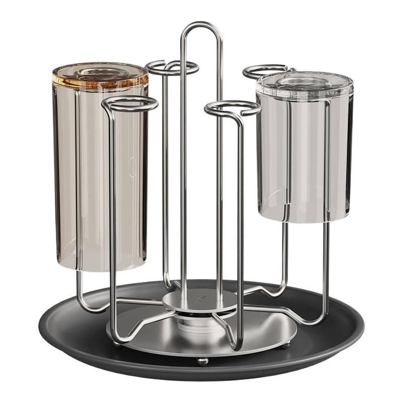 Stainless Steel Rotating Cup Holder & Draining Rack for Countertop
