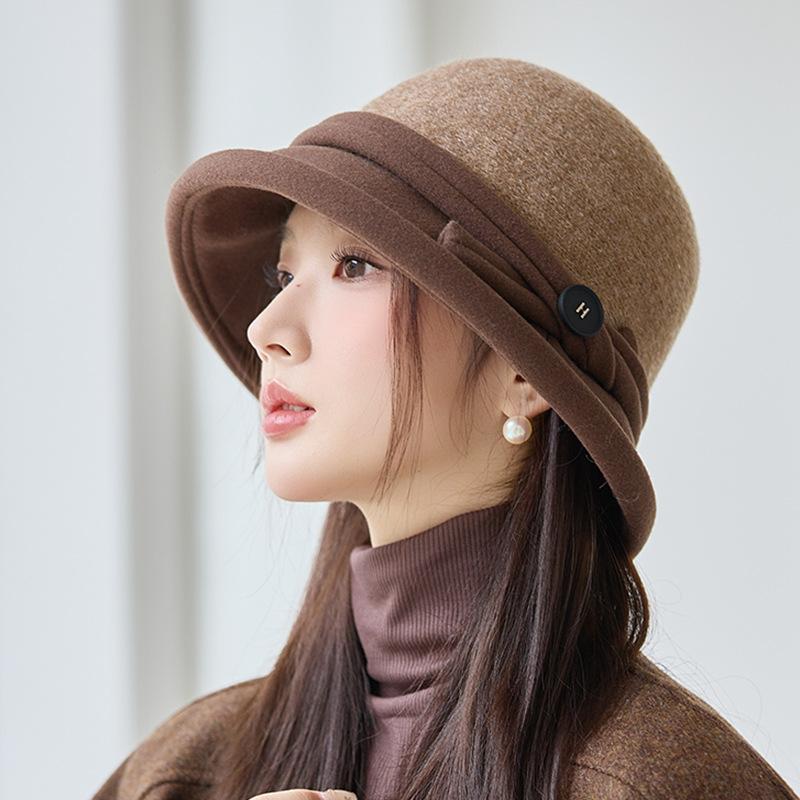 Mom hat lady autumn and winter show face small bucket hat retro versatile top hat in the elderly winter warm basin hat
