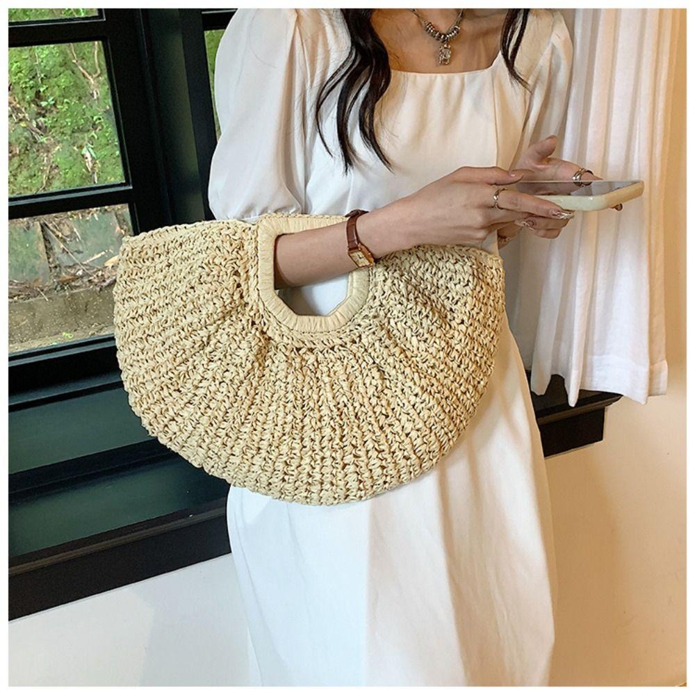 Handmade Weave Tote Bag Large Capacity Summer Beach Handbag Casual Grass Woven Bag Girls