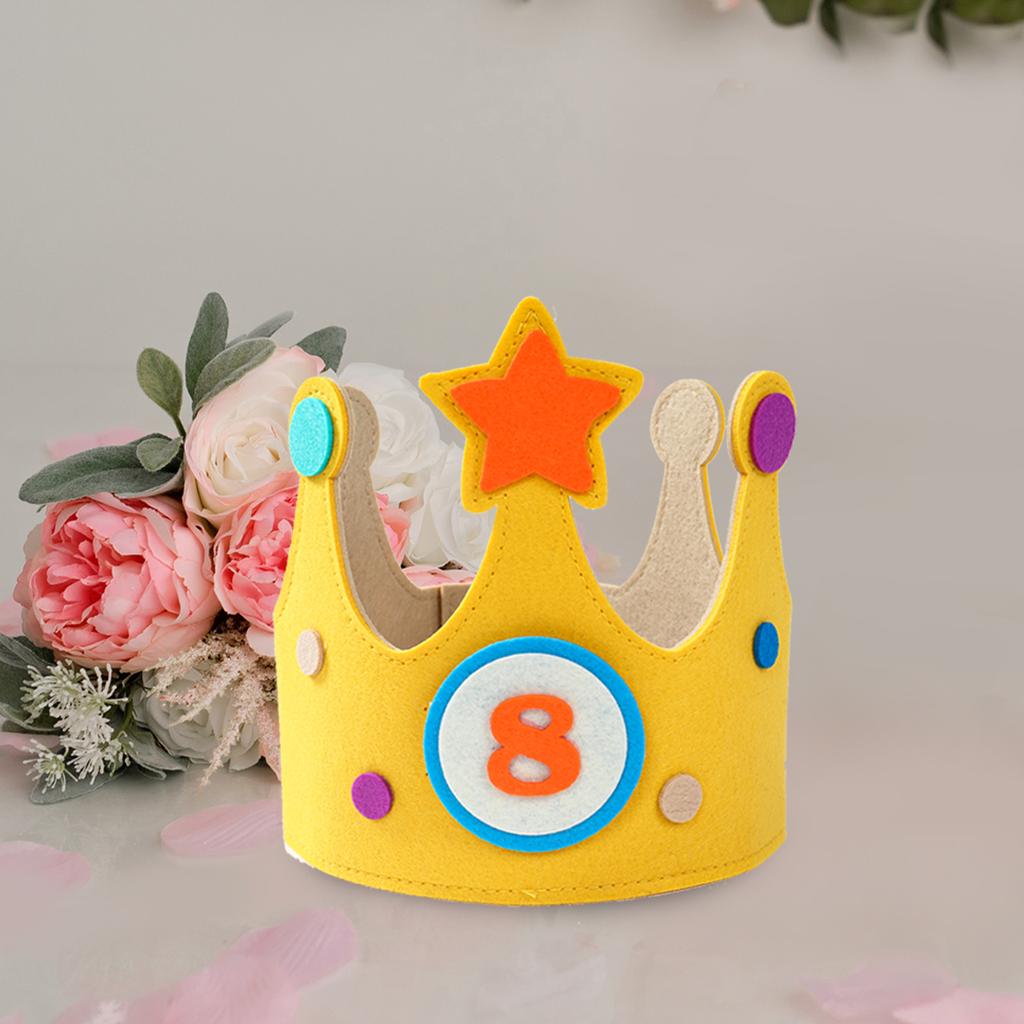 Yellow Felt Crown Birthday Hat Happy 1st-9th Birthday Party Decoration Kids Girl Boy 0-9 Year Old Birthday Party Hat Spplies