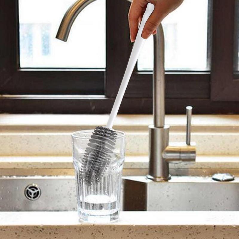 Silicone Milk Bottle Brush Cup Scrubber Glass Cleaner Long Handle Water Bottle Cleaner Durable Cup Scrubber Drinking Wine