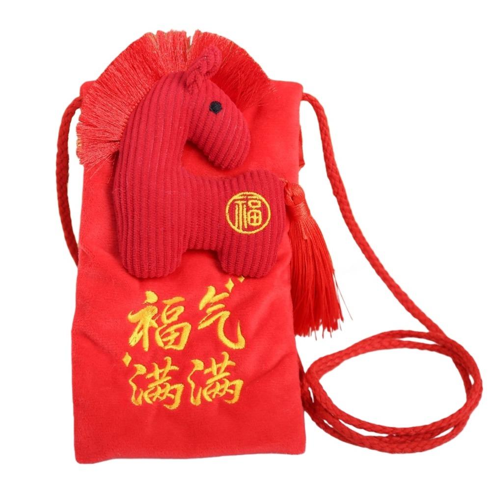 

New Year Blessing Words Horse Red Envelope Spring Festival Embroidery Brocade Money Pocket 3D Horse HongBao New Year Money Bag 5x5x5cm червоний