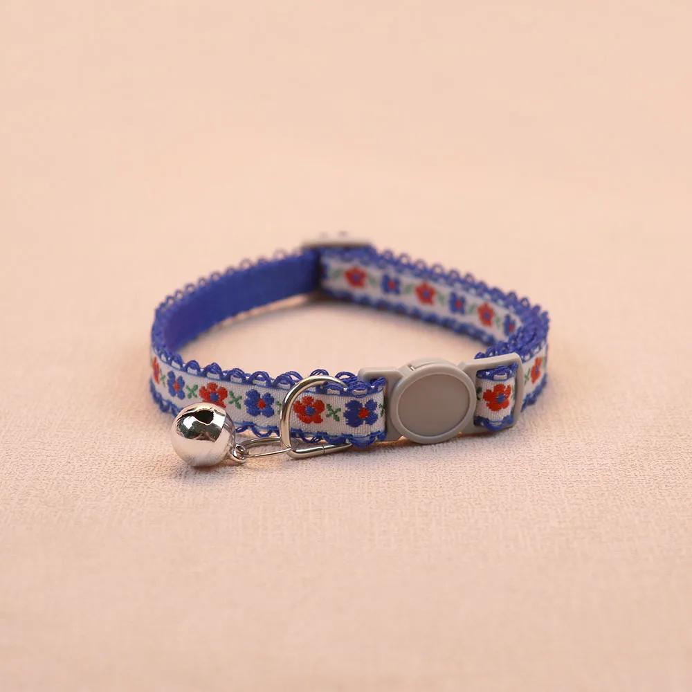 Hand Knitting Flower Pet Collar With Bell Colorful Retro Style Cat Collar Adjustable Safety Necklace For Puppy Cat Accessories