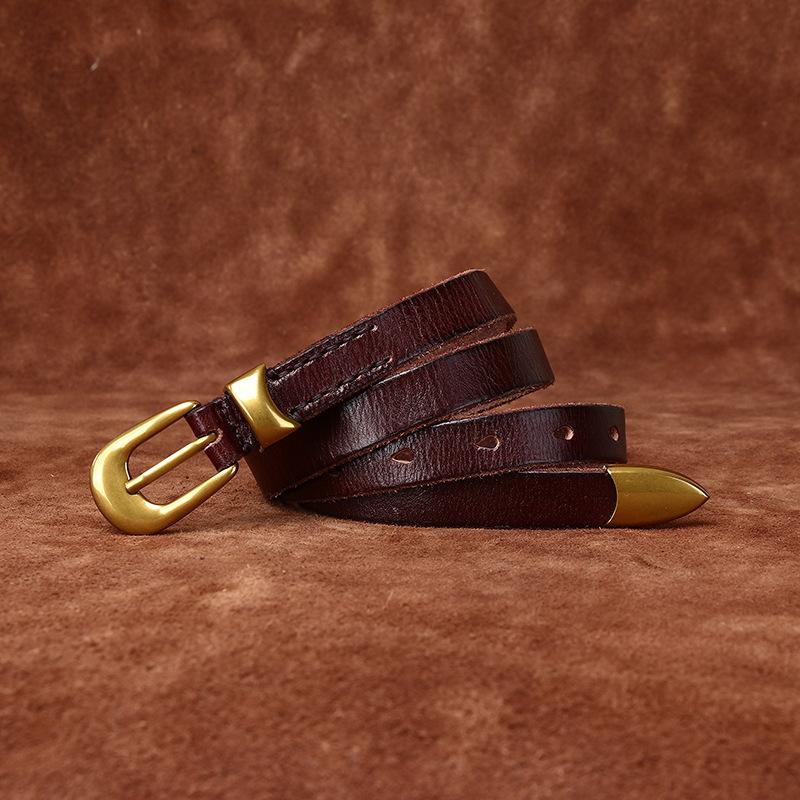 Genuine Leather Belt for Women with Pin Buckle Korean Style Trendy All-match Personality Retro Pure Cowhide Pants Belt Waist Belt