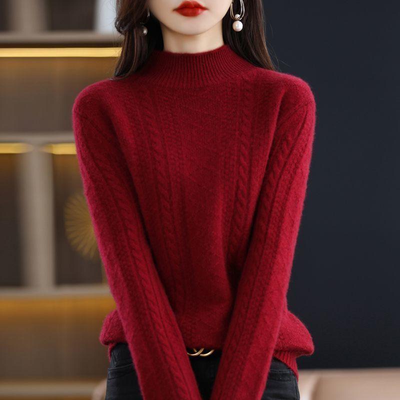 

Solid Color Cashmere Blouse Autumn and Winter Semi-turtleneck Sweater Loose Inside with Thickened Wool Bottoming Shirt Sweaters One size