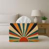 2D Flat 1pc Retro Vintage Artistic Fabric Napkin Storage Organizer for Home, Sunrise Stripe Illustration - Kitchen, Car, Christmas Decor, Versatile Fo