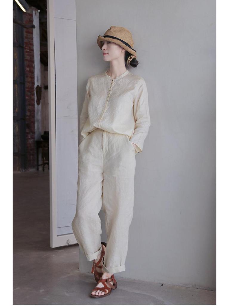 Autumn 2021 Retro Chinese Style Tussah Mulberry Silk Stand Collar Loose Long Sleeve Casual Women's Shirt