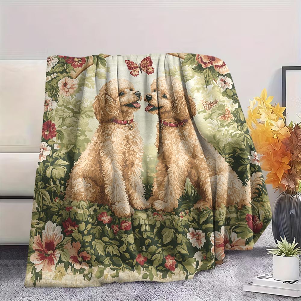 Poodle and Grass,pattern Flannel Blanket, High quality Comfortable for All Seasons, Home Decor, Warmth and Comfort, Perfect for Gifts.