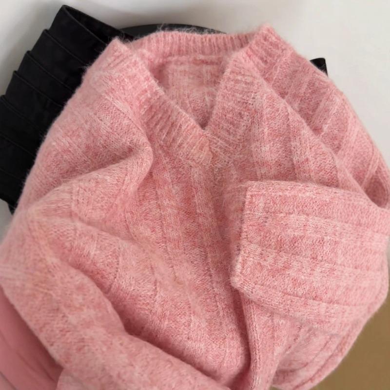 Fell! Gentle cherry blossom powder sweater collar lazy top age-reducing versatile knitted sweater
