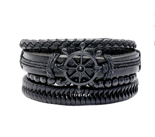 Simple Retro Unisex Woven Anchor Bracelet Set – Handcrafted Fashion Jewelry