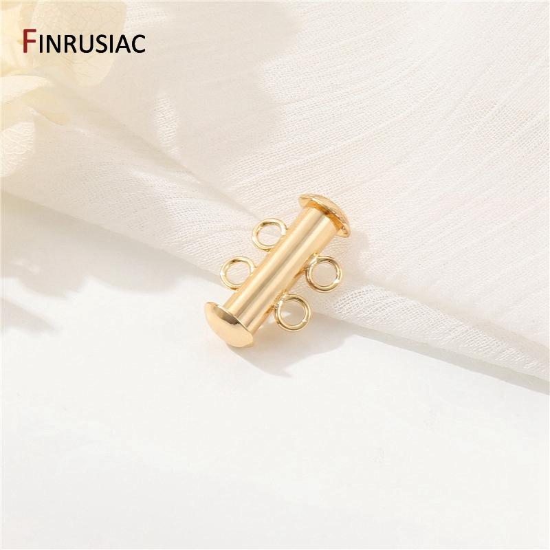 14K Gold Plated Brass Multi Strand Slide Tube Lock Clasp Connectors Layering Clasp for Necklace Bracelet Jewelry Making Supplies