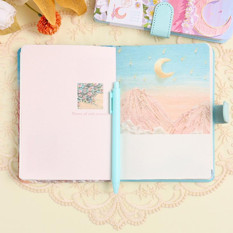 Cultural Creative Hand-painted Oil Painting Diary with Magnetic Closure and Colorful Pages - Student Notebook
