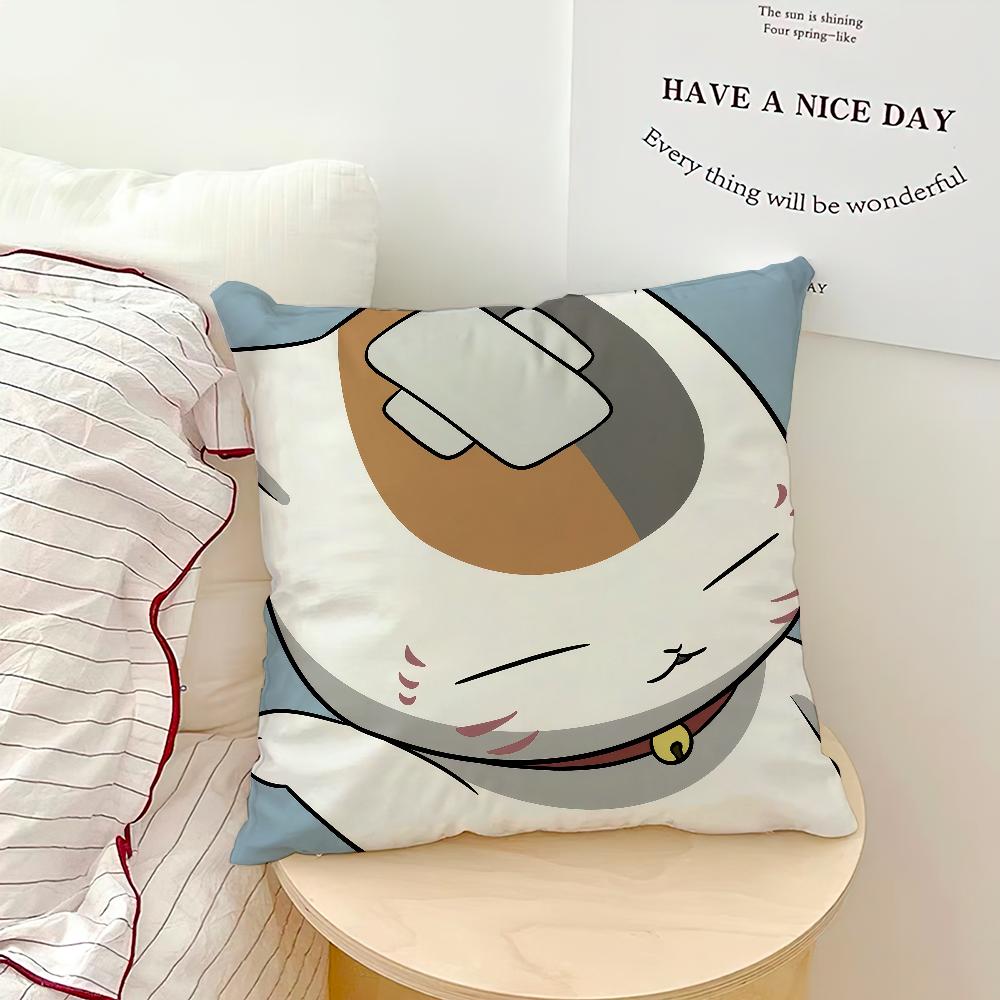 Kawaii Cute Cat Anime Sensei Cushion Cover N-Nyanko Soft Pillow Case for Sofa Living Room Home Office Decor Protective Covers