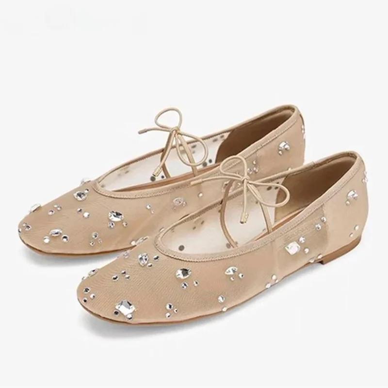 Mode Komfort Atmungsaktives Mesh Ballerinas Damen Luxus Kristalle Dekoration Mary Jane Schuhe Elegant Leichtgewichtige Weiche Sohle Freizeitschuhe