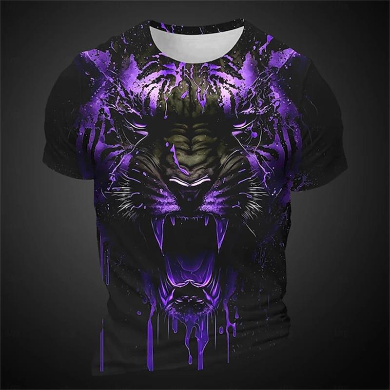 Tricou Boutique Vintage pentru Bărbați 2024 Top cu Mânecă Scurtă cu Imprimeu Tigru 3D Supradimensionat Modă Bărbați Gât Rotund Mânecă Scurtă Sport 6Xl