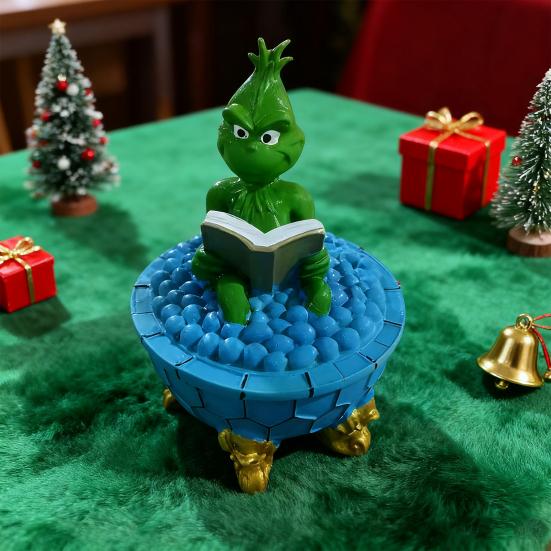 Julemann Boblebadlampe 3D Julemann som Leser en Bok i Badekaret Skulptur Søt