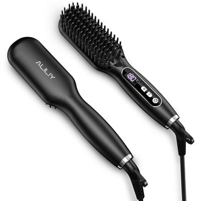 Aliliy Heat Brush Long Straightening Hair Iron Million Negative Ions 9 Temperature Settings Moisturizing and Shiny Hair Hair Care Brush Iron Portable