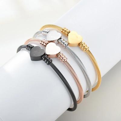 European Cross-border Stainless Steel Love Shaped Adjustable Wire Bracelet Three-color Titanium Steel Open Bracelets Jewelry