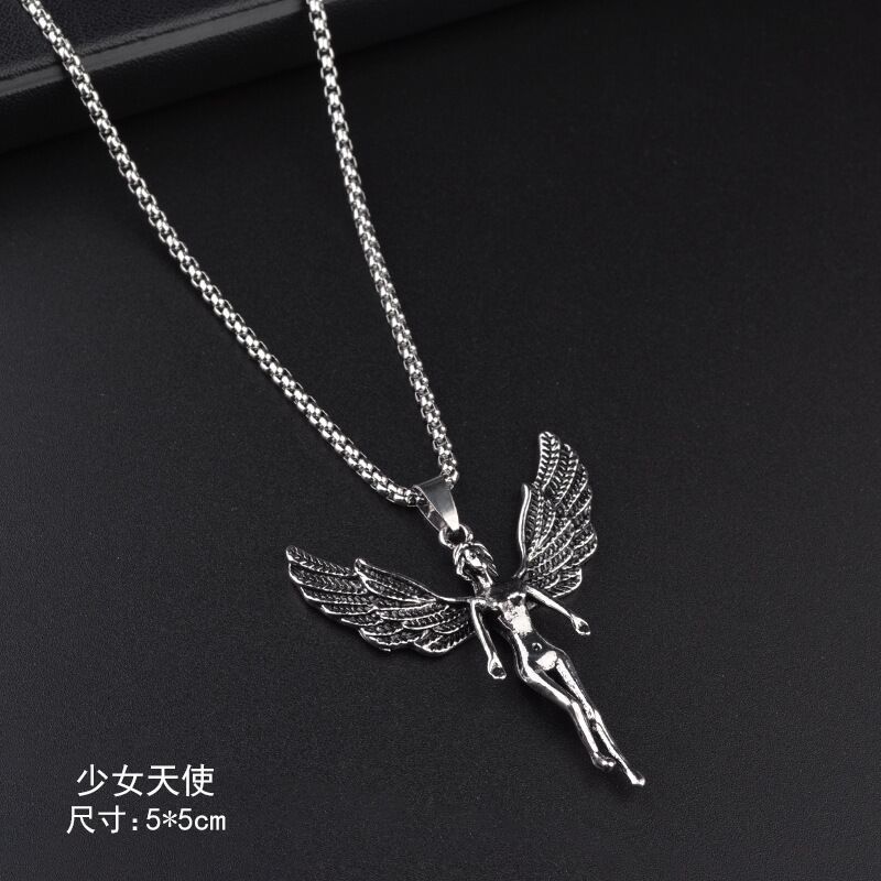 Guardian Angel Pendant Necklace, Punk Hip Hop Jewelry for Men & Women