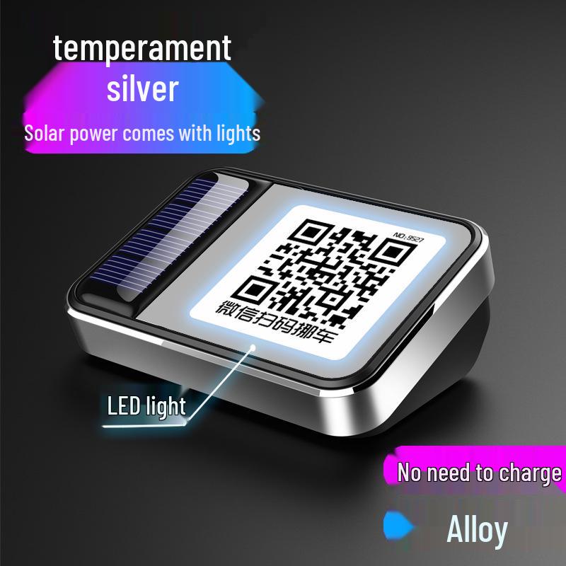 Velká slitinová dočasná parkovací karta s ukrytým QR kódem pro skenování WeChat a zobrazení telefonního čísla