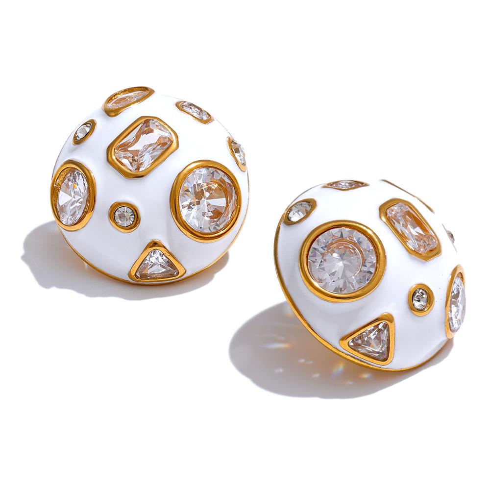 

1 шт. серьги-гвоздики Yhpup из нержавеющей стали с белой эмалью и инкрустацией из кубического циркония для женщин, модные водонепроницаемые ювелирные изделия