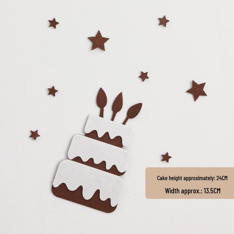 Minimalist Mori-Style Felt Happy Birthday Cake Wall Sticker for Baby's 1st Birthday Photo Props.