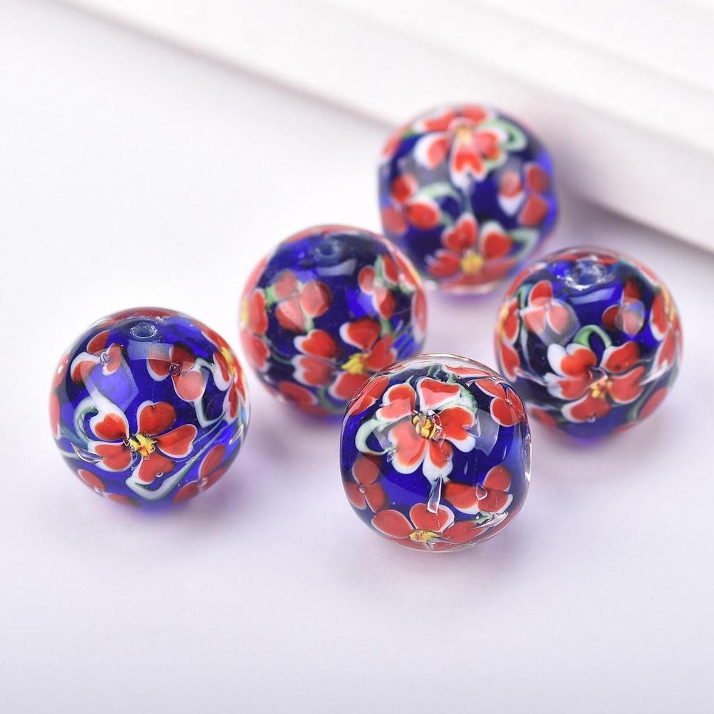 2 buc 20mm Margele Rotunde Mari Handmade Floare Lampwork Sticlă Margele Libere pentru Accesorii de Fabricare Bijuterii DIY Artizanat Descoperiri