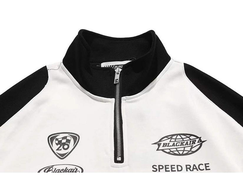 Unisex Retro Colorblock Racing Sweatshirt - Spring/Autumn Trendy Half-Zip Motorcycle Jacket.