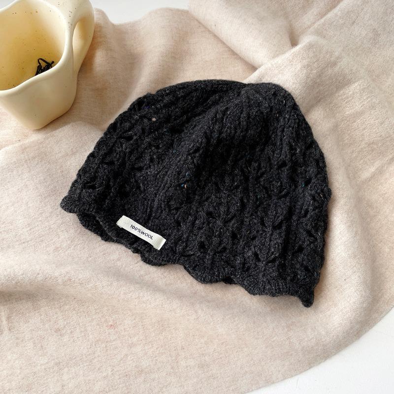 Wool knitted stacking hat women's autumn and winter new warm high-end solid color crimped ear protector wool hat